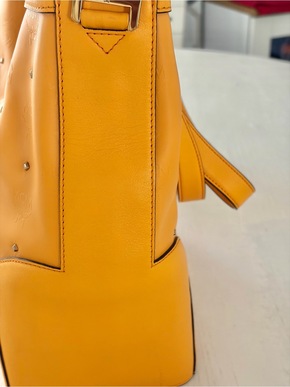 MCM Yellow Studded Leather Shoulder Bag with Pink MCM Wallet - Picture 7 of 16